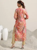 Peach Printed Silk Blend Straight Kurta - Image 3