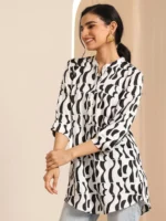 White Printed Silk Blend Straight Tunic - Image 3