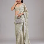 Pista Green Stonework Semi Crepe Saree