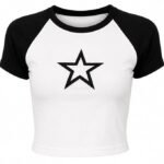 Womans Crop Top Grahic Printed Star Two-Tone Short Sleeve Graphic T-Shirt