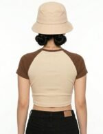 Womens Black Graphic Ruched Crop Top - Image 3
