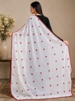 white dupatta with hearts and 4 side arco lace Arco Lace Border, Soft & Lightweight, Sofia Nazmin Fabric, Breathable Texture, Assorted Color hearts(Red Hearts) - Image 2